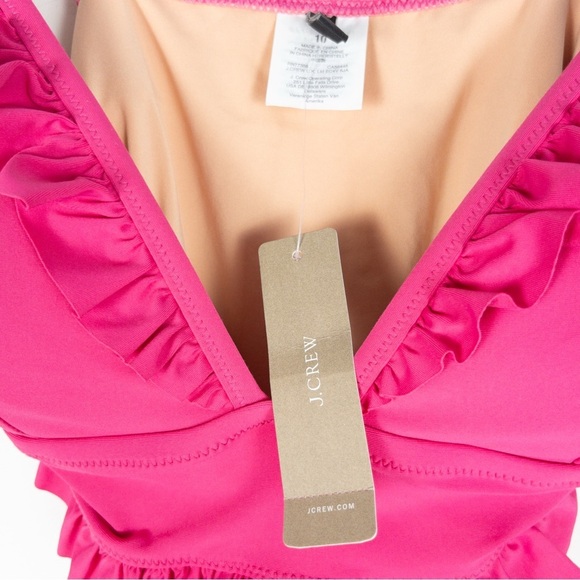 NWT J. Crew Pink Ruffle Plunge Deep V One Piece Swimsuit - Picture 12 of 12
